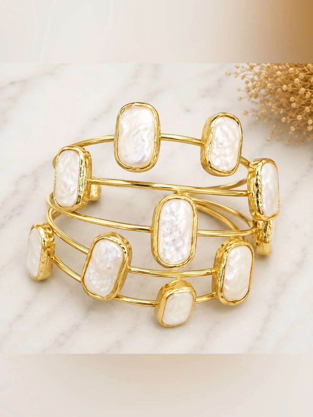Goldfilled Baroque Pearl Statement Cuff Bracelet